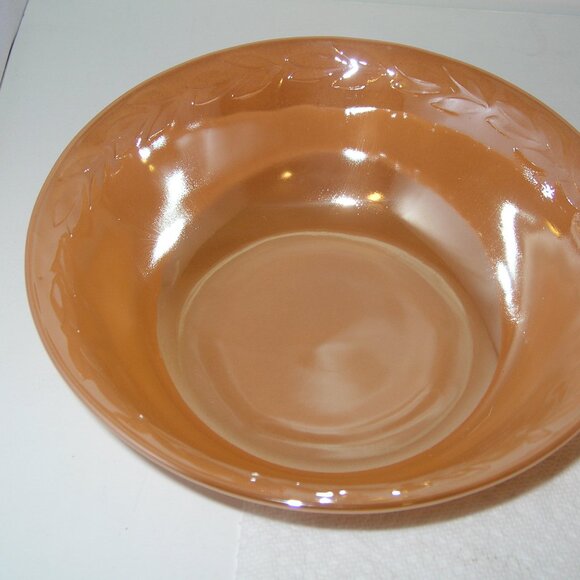 2 Vintage Fire King Peach Luster LAUREL LEAF BOWLS Oven Ware 8.25"x2.75" H USA A - Picture 3 of 7